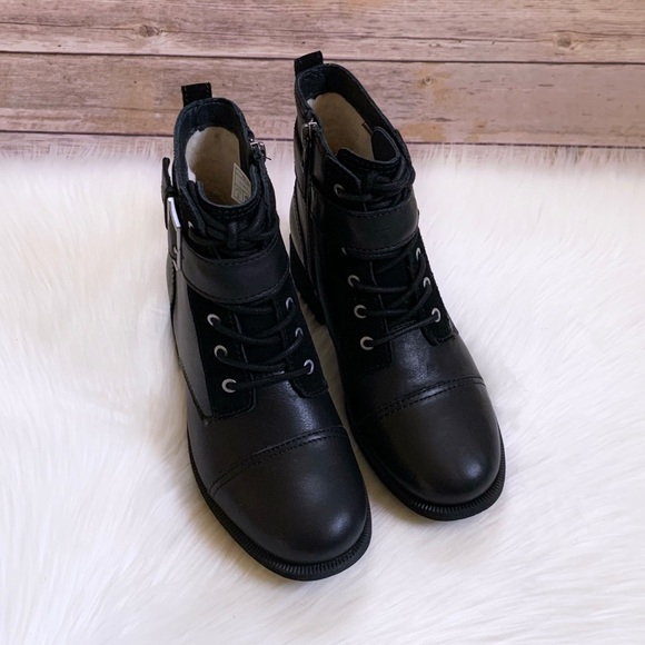 UGG Jaidyn Black Leather Cozy Combat Boots - Picture 5 of 9